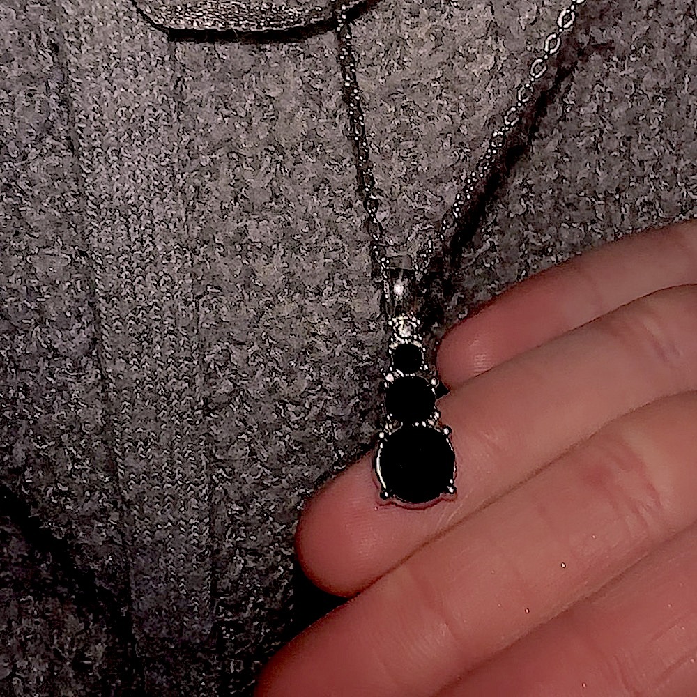 Black Onyx Dimond Three Stone Necklace